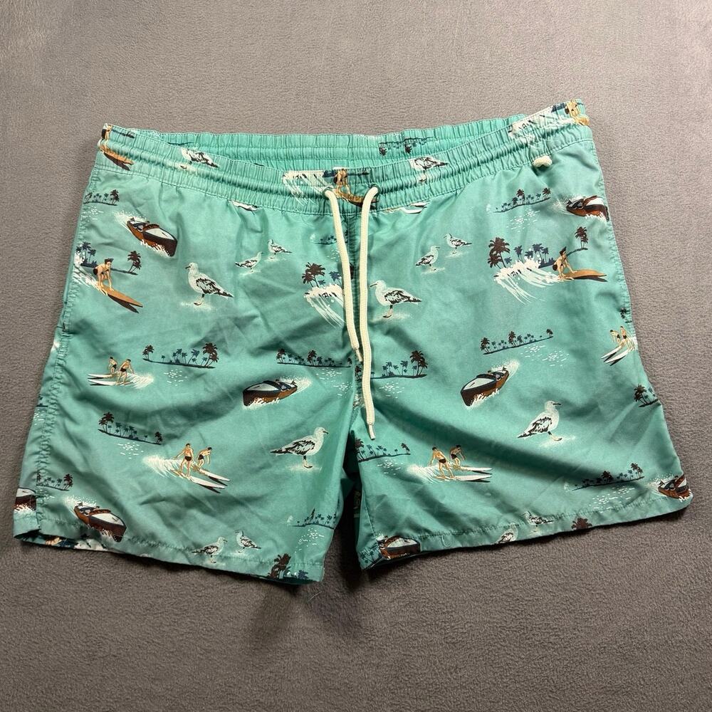 Merona Mens Size XXL Mint Teal Green Surfing Seagull Swim Trunks Board Shorts